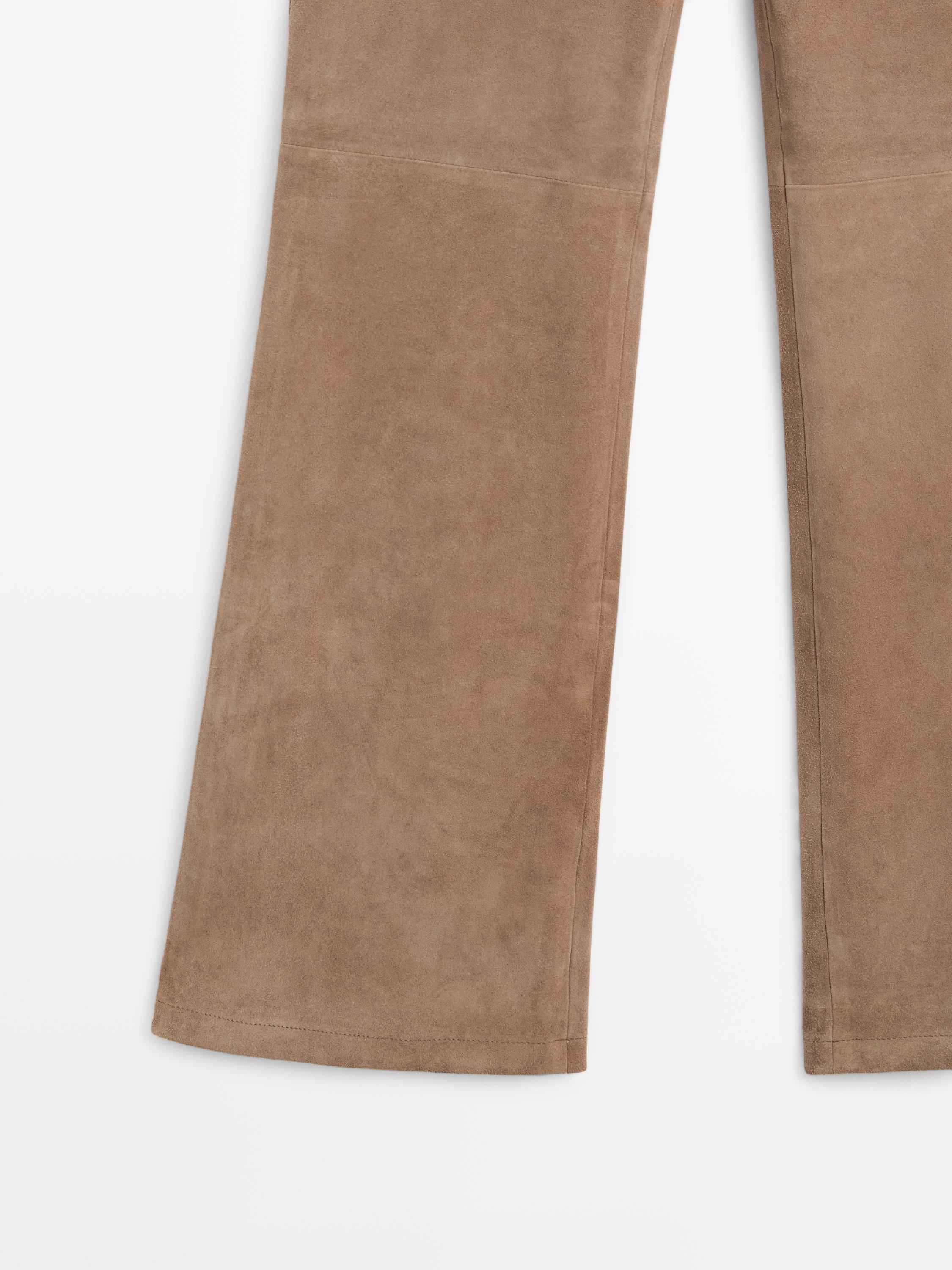 Legging flare en cuir finition daim